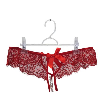 Tanga perlas y moño rojo n